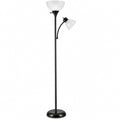 Black floor lamp with a reading light on a white background